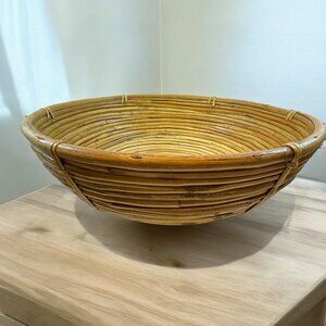 Vintage MCM Gabrielle Crespi Style Pencil Reed Rattan Bamboo Bowl Round 14" diam